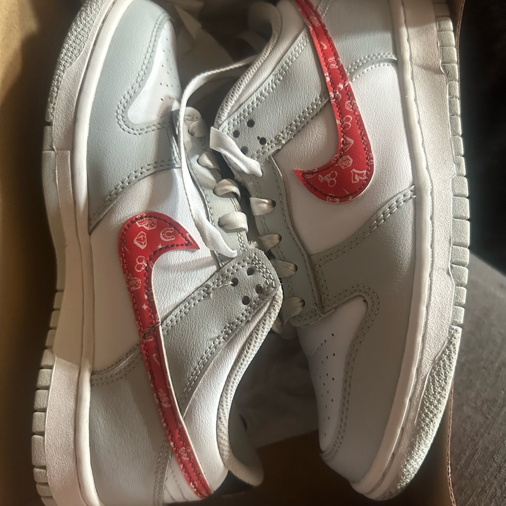 Nike Dunks Kids White and Red Patterned Sneakers